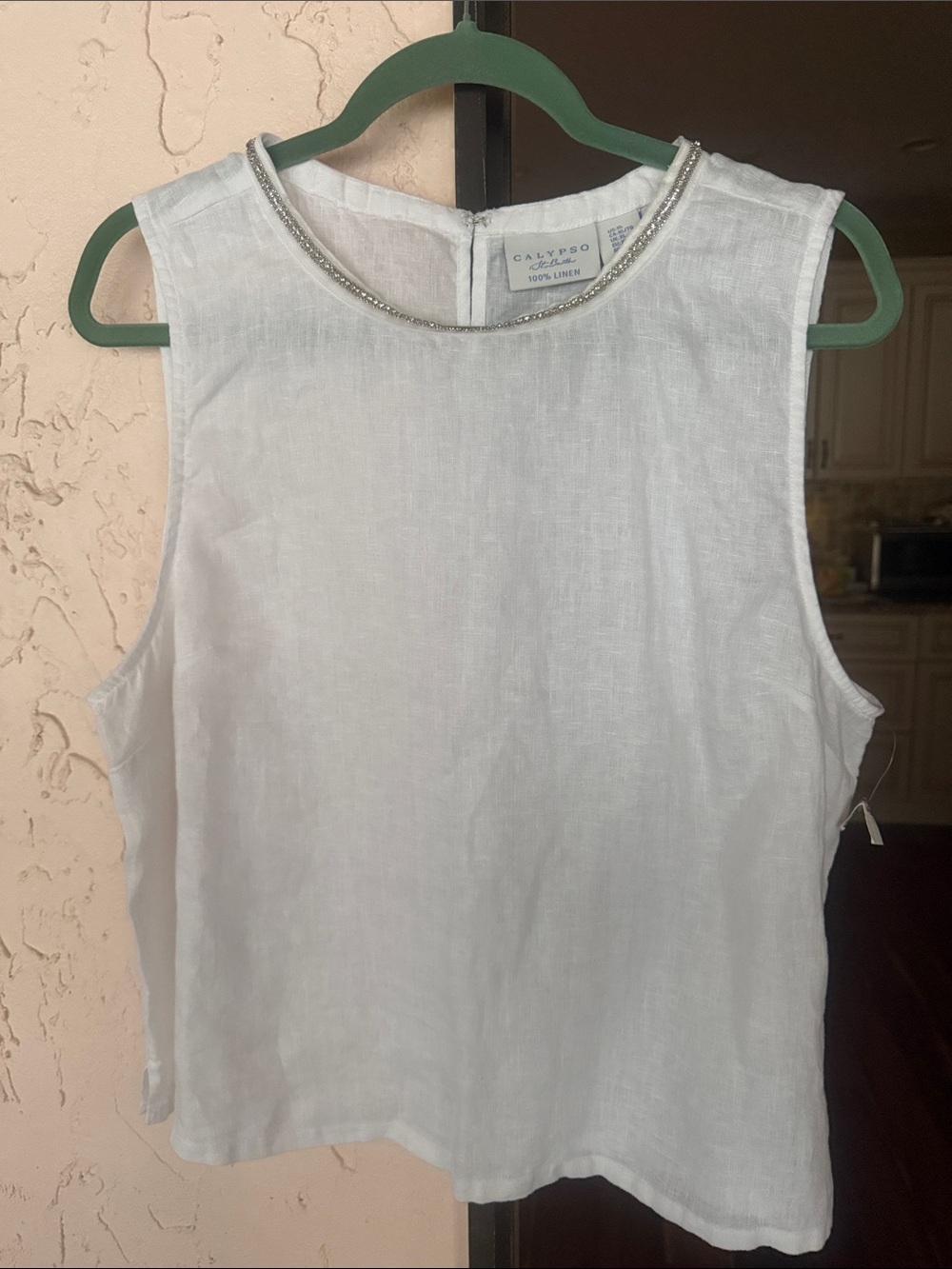 Calypso St. Barth White Linen Beaded-Neck Camisole